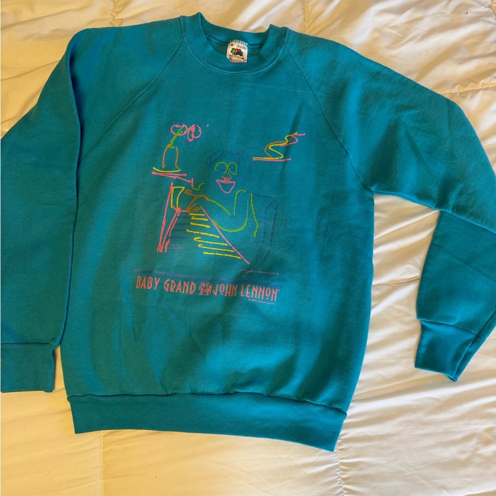 Fruit of the Loom Teal John Lennon Graphic Crewneck Sweatshirt